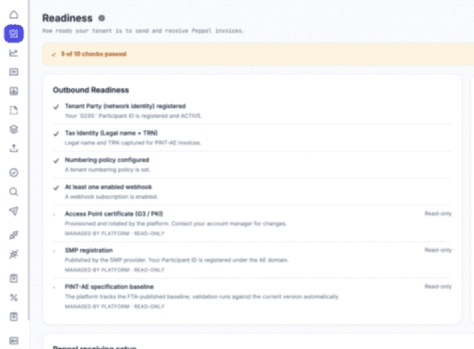 Al Sannad outbound invoice processing workspace showing readiness checks, validation and delivery workflow.